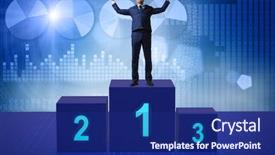  Presentation with competition - PPT theme with corporate awards ceremony - businessman taking first place background and a  colored foreground