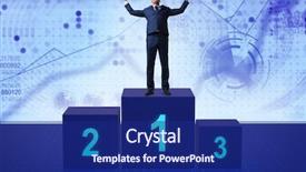  Presentation with competition - Amazing slides having corporate awards ceremony - businessman taking first place backdrop and a  colored foreground