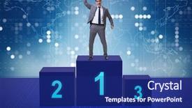  Presentation with competition - Presentation theme with corporate awards ceremony - businessman taking first place background and a  colored foreground