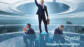  Presentation with winning - Slides featuring corporate awards ceremony - businessman winning the first place background and a ocean colored foreground