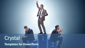  Presentation with winning - PPT layouts consisting of corporate awards ceremony - businessman winning the first place background and a ocean colored foreground
