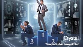  Presentation with congratulations dance competition - Slides with corporate awards ceremony - businessman winning the first place background and a ocean colored foreground