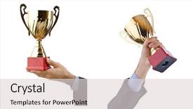  Presentation with award ceremony - Beautiful slide set featuring corporate awards ceremony - collage of businessman receiving award backdrop and a light gray colored foreground