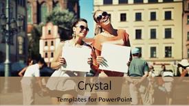  Presentation with friends - Colorful PPT layouts enhanced with corporate background layout - two smiling friends showing white backdrop and a coral colored foreground