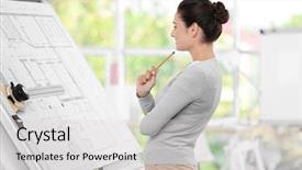  Presentation with project - Beautiful PPT theme featuring corporate background layout - young female engineer working backdrop and a light gray colored foreground