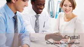  Presentation with business group meeting - Theme having corporate blue - group of business people having background and a coral colored foreground