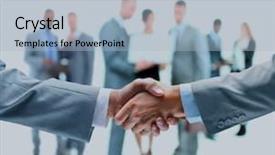  Presentation with blue handshake - PPT theme having corporate blue - handshake isolated on business background background and a light blue colored foreground