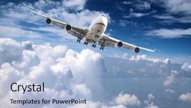  Presentation with jet plane - Amazing PPT theme having corporate blue - jet plane above clouds backdrop and a light blue colored foreground