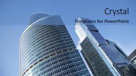  Presentation with business building blocks - Theme with corporate building in moscow russia background and a teal colored foreground