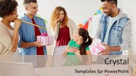  Presentation with corporate celebration - Cool new presentation with corporate celebration and people concept backdrop and a coral colored foreground