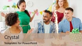  Presentation with corporate celebration - Presentation theme enhanced with corporate celebration and people concept background and a  colored foreground