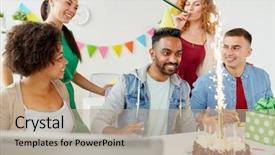  Presentation with corporate celebration - Cool new PPT layouts with corporate celebration and people concept backdrop and a mint green colored foreground