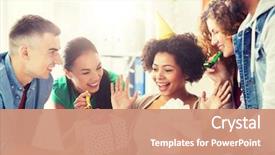  Presentation with corporate celebration - PPT theme with corporate celebration and people concept background and a coral colored foreground