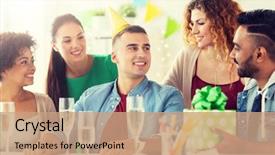  Presentation with corporate celebration - PPT theme having corporate celebration and people concept background and a coral colored foreground