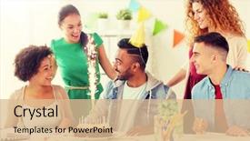  Presentation with corporate celebration - Beautiful presentation featuring corporate celebration and people concept backdrop and a lemonade colored foreground