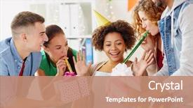  Presentation with corporate celebration - Audience pleasing presentation design consisting of corporate celebration and people concept backdrop and a coral colored foreground