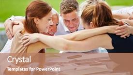  Presentation with team people hugging - Amazing slides having secret economy - business people hugging for team backdrop and a coral colored foreground