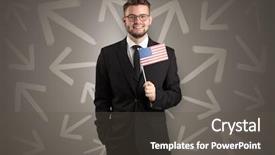  Presentation with flag - Audience pleasing slide deck consisting of direct integration - cheerful elegant boy standing backdrop and a dark gray colored foreground