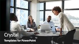  Presentation with millennial - PPT theme consisting of corporate colleagues at a meeting background and a dark gray colored foreground