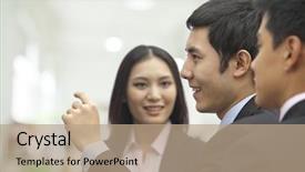  Presentation with wall - Beautiful slide deck featuring corporate communication - business people looking at wall backdrop and a coral colored foreground