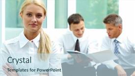  Presentation with electrical surveillance cctv security camera - PPT layouts consisting of corporate communication - confident businesswoman looking at camera background and a sky blue colored foreground