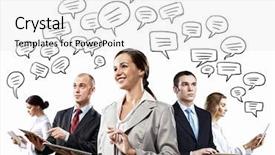  Presentation with collage - Presentation theme consisting of corporate communications - image of young businesspeople team background and a  colored foreground