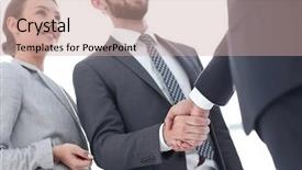  Presentation with handshake - Colorful slide set enhanced with corporate compliance - image of handshake of business backdrop and a coral colored foreground