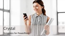  Presentation with realtor - Audience pleasing theme consisting of corporate concept - businesswoman or realtor backdrop and a light gray colored foreground