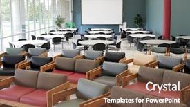  Presentation with chairs - PPT layouts enhanced with corporate conventions events - chairs in a large room background and a tawny brown colored foreground