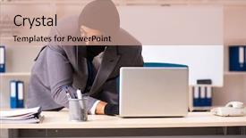  Presentation with gangster - Cool new presentation theme with corporate criminal - male gangster stealing information backdrop and a coral colored foreground