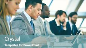 Presentation with blue and orange business people - PPT layouts featuring corporate culture - row of business people listening background and a teal colored foreground