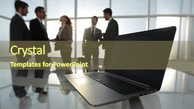  Presentation with board meeting room chairs - PPT theme enhanced with corporate design events - businessmen near a window background and a violet colored foreground