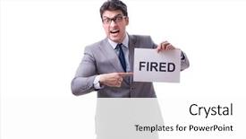  Presentation with concept - Slides featuring corporate downsizing - businessman in dismissal concept isolated background and a white colored foreground