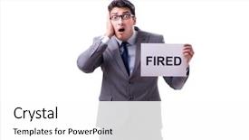  Presentation with concept - Amazing presentation theme having corporate downsizing - businessman in dismissal concept isolated backdrop and a white colored foreground