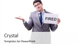  Presentation with corporate - Slide set enhanced with corporate downsizing - businessman in dismissal concept isolated background and a white colored foreground