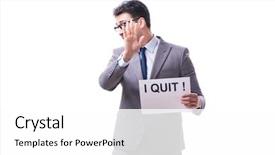  Presentation with concept - Presentation enhanced with corporate downsizing - businessman in resignation concept isolated background and a  colored foreground