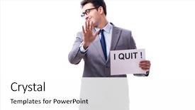  Presentation with life insurance concept white - Presentation with corporate downsizing - businessman in resignation concept isolated background and a  colored foreground