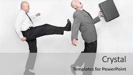  Presentation with angry - Theme consisting of corporate downsizing - fired businessman and angry boss background and a light gray colored foreground