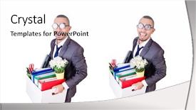  Presentation with 3 d man person - Cool new theme with corporate downsizing - man being fired with box backdrop and a white colored foreground
