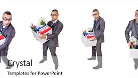  Presentation with personal - Slide deck with corporate downsizing - man being fired with box background and a white colored foreground