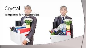  Presentation with personal - Colorful PPT theme enhanced with corporate downsizing - man being fired with box backdrop and a white colored foreground