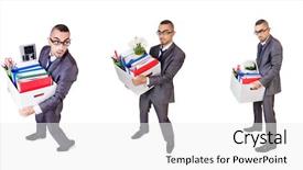  Presentation with 3 d man person - Audience pleasing presentation design consisting of corporate downsizing - man being fired with box backdrop and a white colored foreground