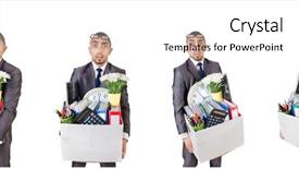  Presentation with 3 d man person - Presentation theme enhanced with corporate downsizing - man being fired with box background and a white colored foreground