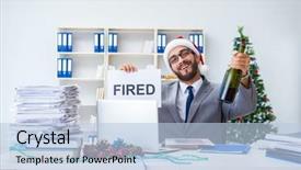 Presentation with celebrate office success - Theme having corporate downsizing - young businessman celebrating christmas background and a  colored foreground