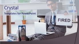  Presentation with floor - Presentation design having corporate downsizing - young handsome employee sitting background and a lemonade colored foreground