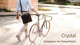  Presentation with city street - Cool new theme with corporate environmental management - cropped image back view backdrop and a lemonade colored foreground