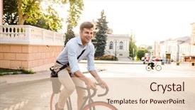  Presentation with city street - PPT theme consisting of corporate environmental management - happy young stylish man dressed background and a lemonade colored foreground