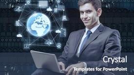  Presentation with young hackers in the concept - Cool new PPT theme with corporate environmental management - young businessman in global computing backdrop and a ocean colored foreground