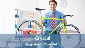  Presentation with bike engine - Presentation having corporate environmental management - young businessman using bike background and a teal colored foreground