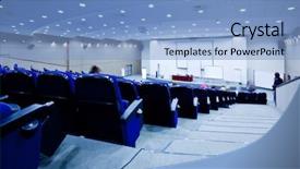  Presentation with chairs - Slides featuring corporate events - blue chairs rows in conference background and a light blue colored foreground